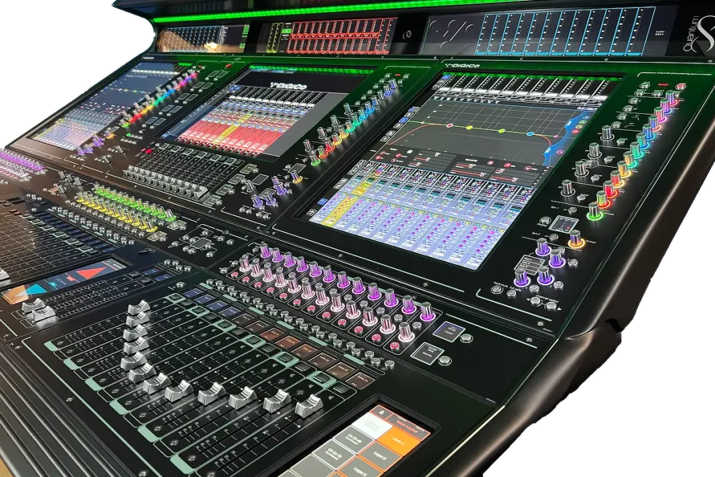 Closeup of DiGiCo Q852 digital mixing console